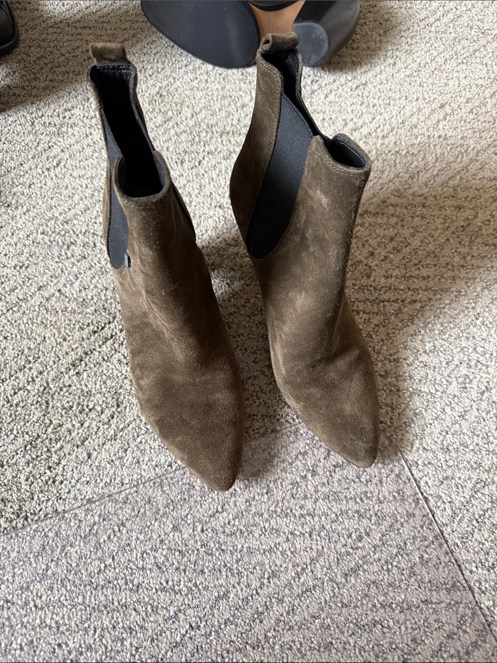 Veronica Beard Olive Suede Pointed-Toe Chelsea Booties
